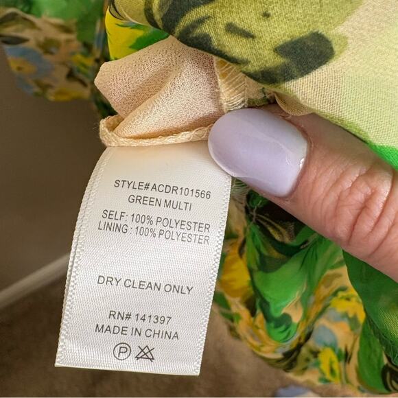 NWT ASTR Aneira Green Yellow Floral Tiered Ruffled Maxi Dress XL - Picture 9 of 10